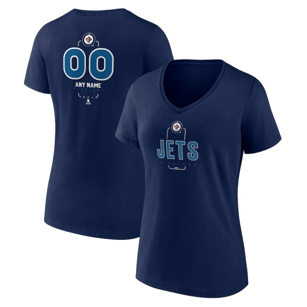 Winnipeg Jets Women's Personalized Name & Number Midfielder V-Neck T-Shirt Navy