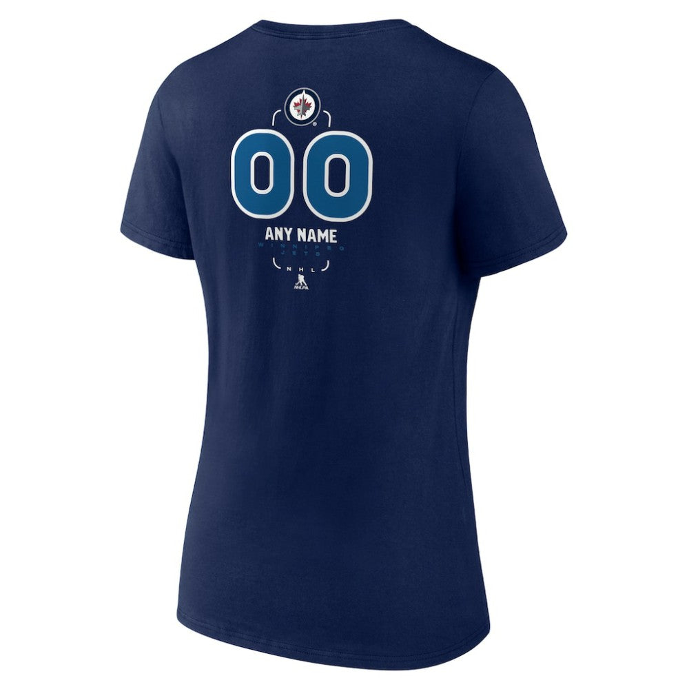 Winnipeg Jets Women's Personalized Name & Number Midfielder V-Neck T-Shirt Navy