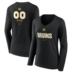 Boston Bruins Women's Personalized Name & Number Midfielder Long Sleeve V-Neck T-Shirt Black