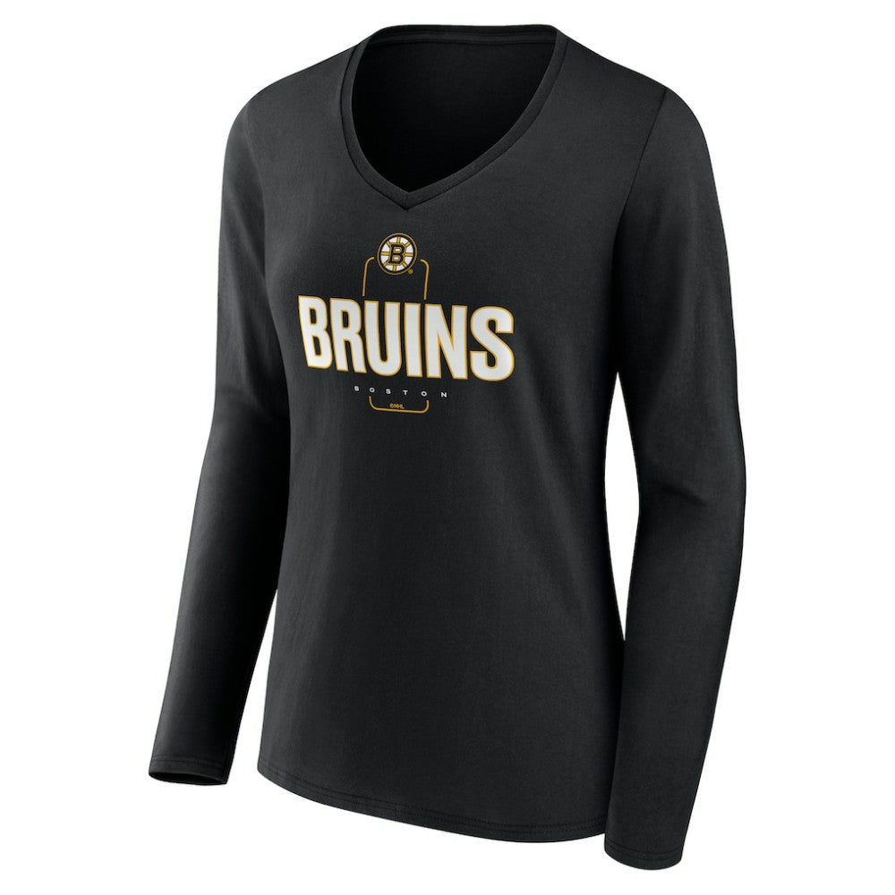 Boston Bruins Women's Personalized Name & Number Midfielder Long Sleeve V-Neck T-Shirt Black