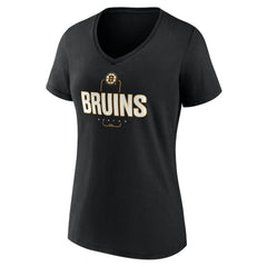 Boston Bruins Women's Personalized Name & Number Midfielder V-Neck T-Shirt Black