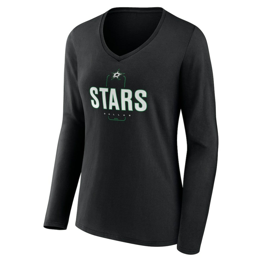 Dallas Stars Women's Personalized Name & Number Midfielder Long Sleeve V-Neck T-Shirt Black