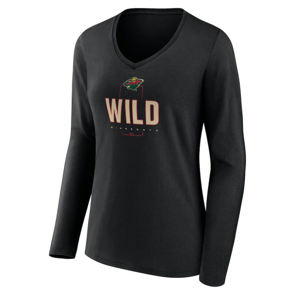 Minnesota Wild Women's Personalized Name & Number Midfielder Long Sleeve V-Neck T-Shirt Black