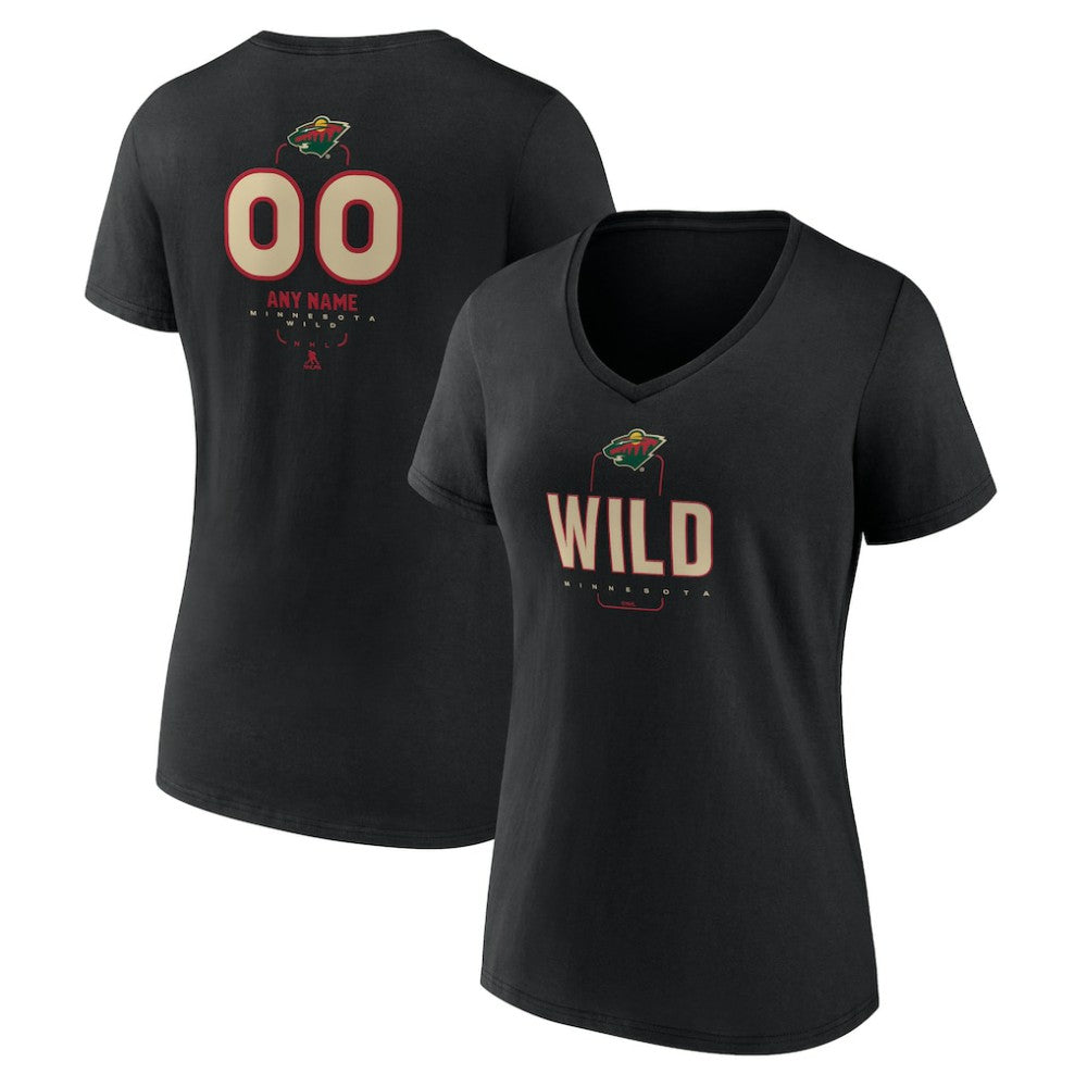 Minnesota Wild Women's Personalized Name & Number Midfielder V-Neck T-Shirt Black