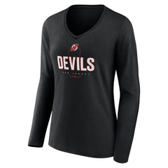 New Jersey Devils Women's Personalized Name & Number Midfielder Long Sleeve V-Neck T-Shirt Black