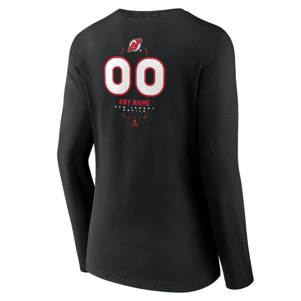 New Jersey Devils Women's Personalized Name & Number Midfielder Long Sleeve V-Neck T-Shirt Black