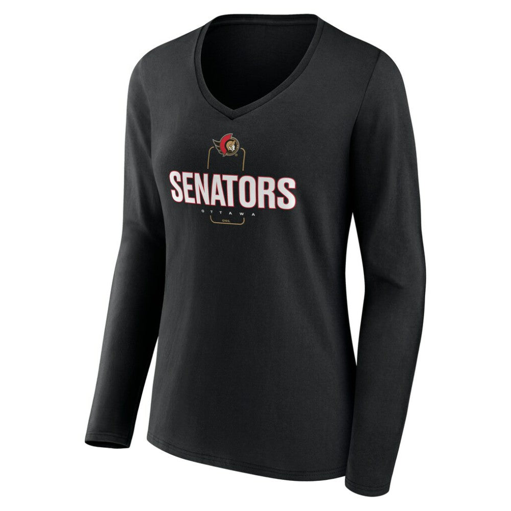 Ottawa Senators Women's Personalized Name & Number Midfielder Long Sleeve V-Neck T-Shirt Black