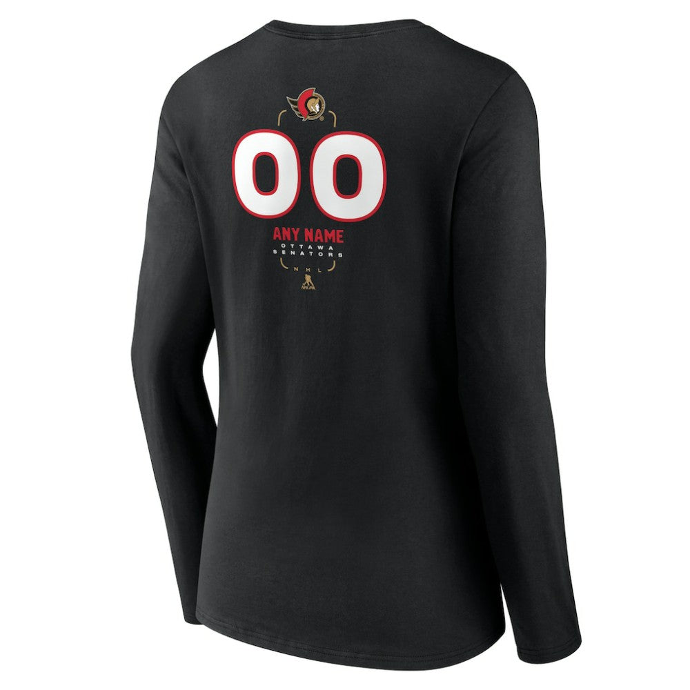 Ottawa Senators Women's Personalized Name & Number Midfielder Long Sleeve V-Neck T-Shirt Black