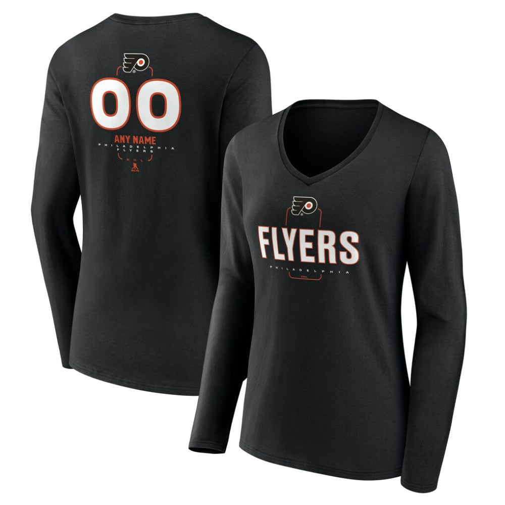 Philadelphia Flyers Women's Personalized Name & Number Midfielder Long Sleeve V-Neck T-Shirt Black
