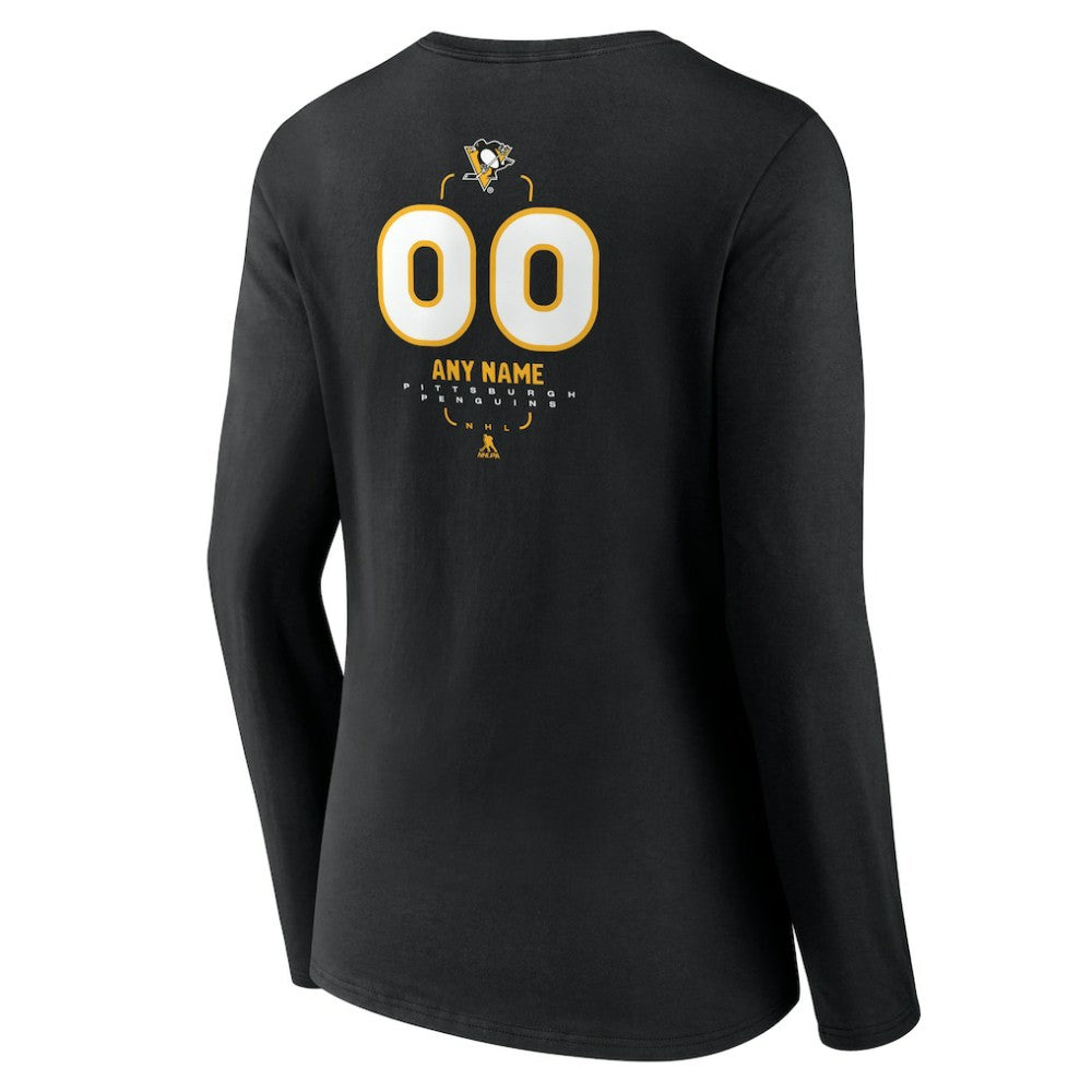 Pittsburgh Penguins Women's Personalized Name & Number Midfielder Long Sleeve V-Neck T-Shirt Black