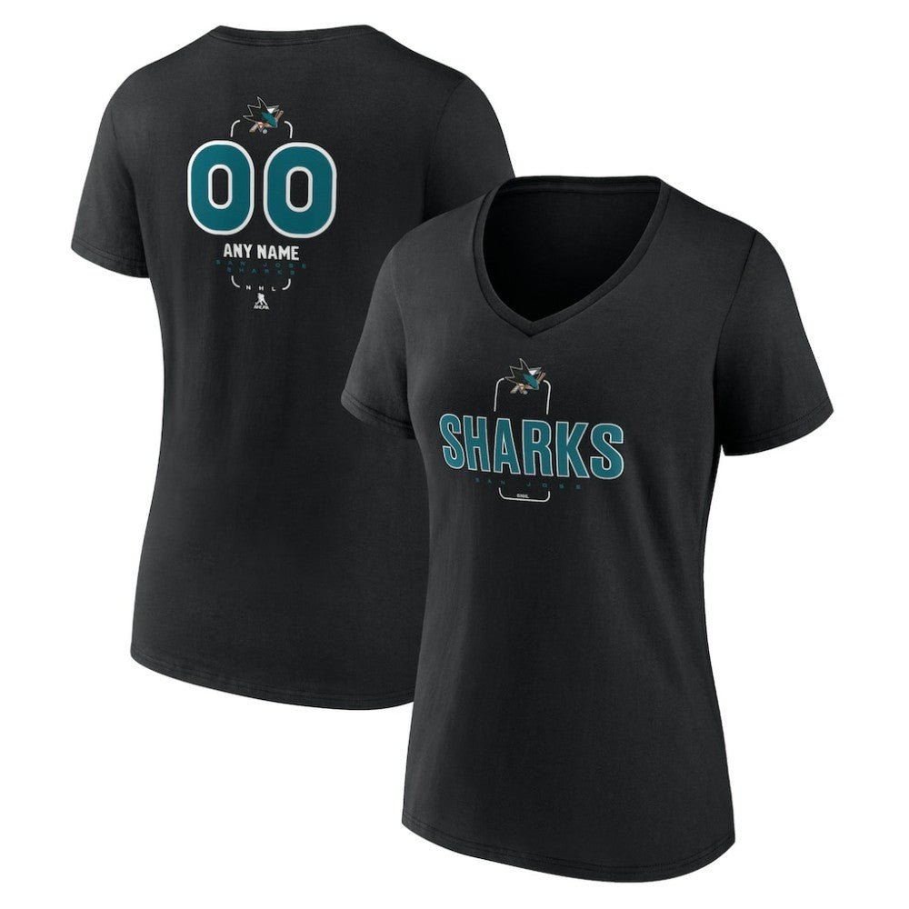 San Jose Sharks Women's Personalized Name & Number Midfielder V-Neck T-Shirt Black