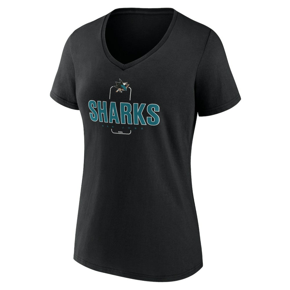 San Jose Sharks Women's Personalized Name & Number Midfielder V-Neck T-Shirt Black
