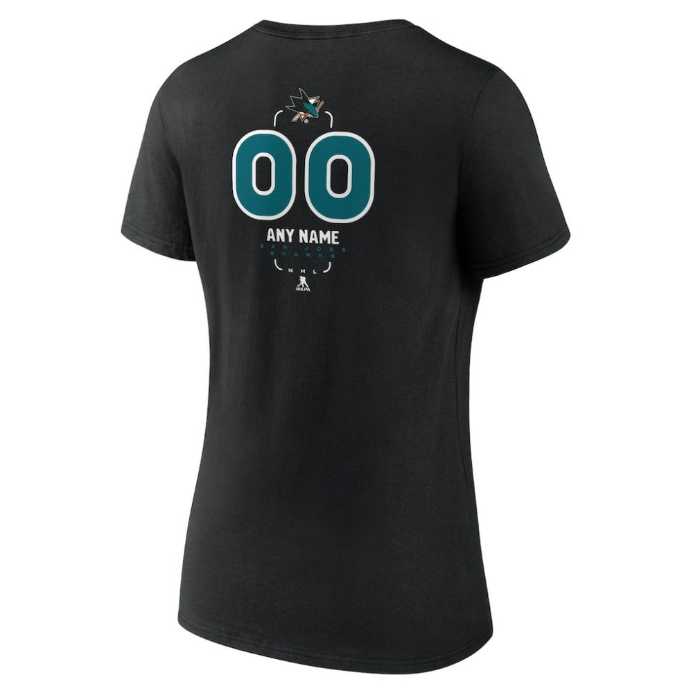 San Jose Sharks Women's Personalized Name & Number Midfielder V-Neck T-Shirt Black