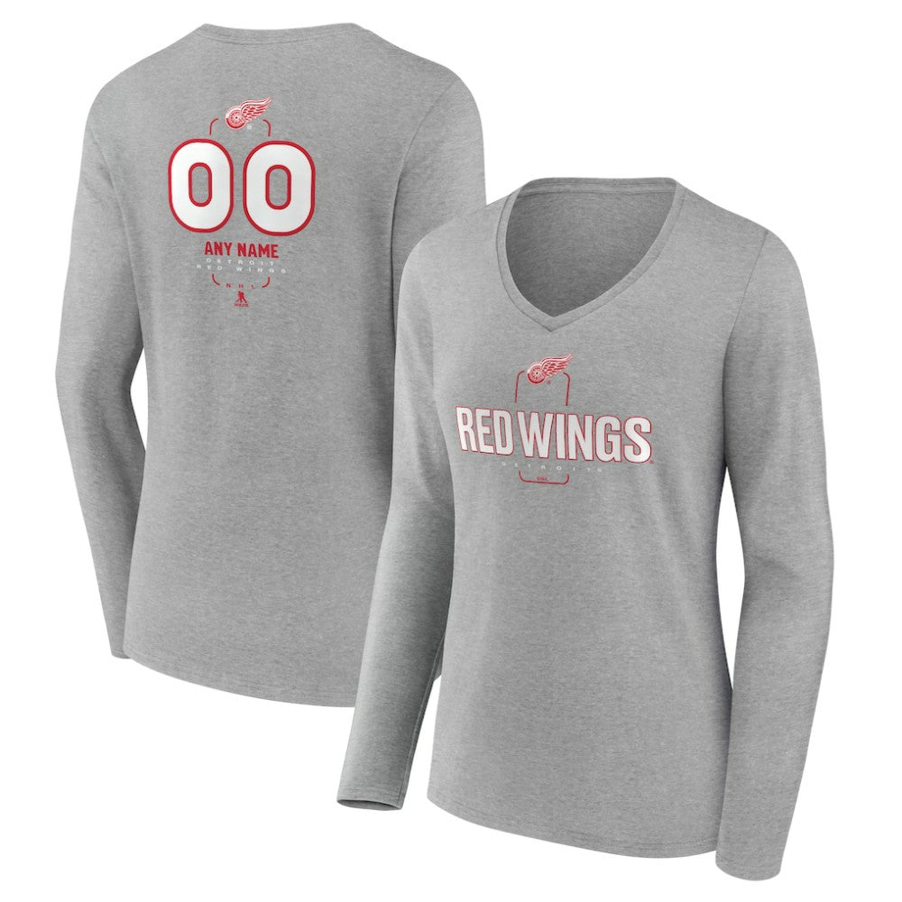 Detroit Red Wings Women's Personalized Name & Number Midfielder Long Sleeve V-Neck T-Shirt Gray