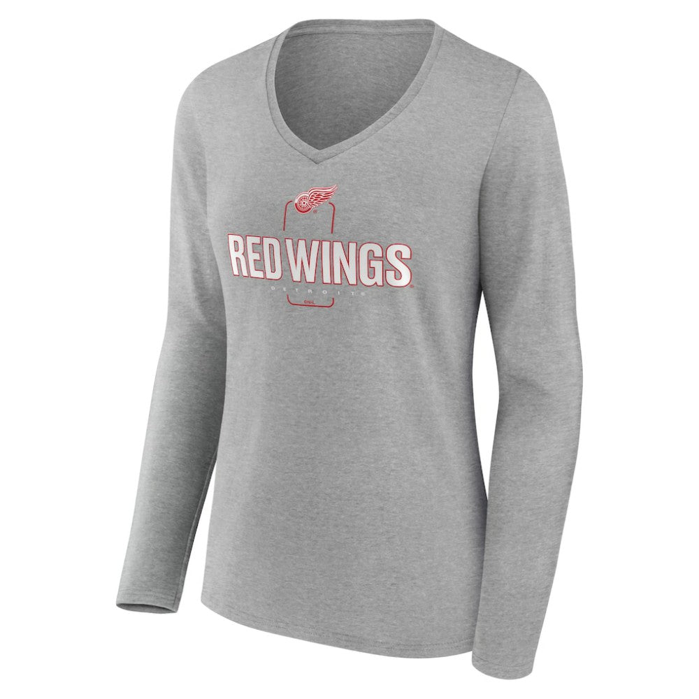 Detroit Red Wings Women's Personalized Name & Number Midfielder Long Sleeve V-Neck T-Shirt Gray