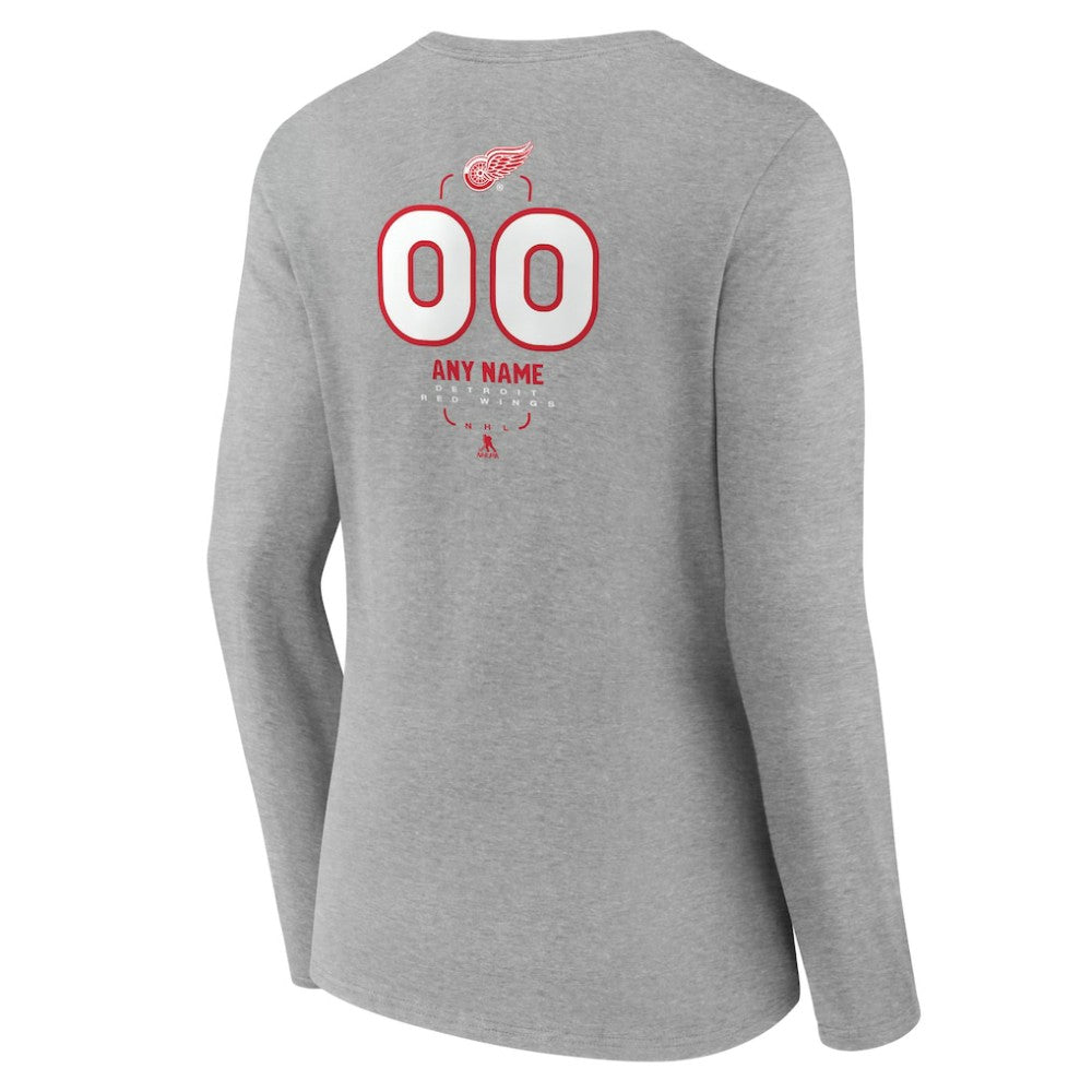Detroit Red Wings Women's Personalized Name & Number Midfielder Long Sleeve V-Neck T-Shirt Gray