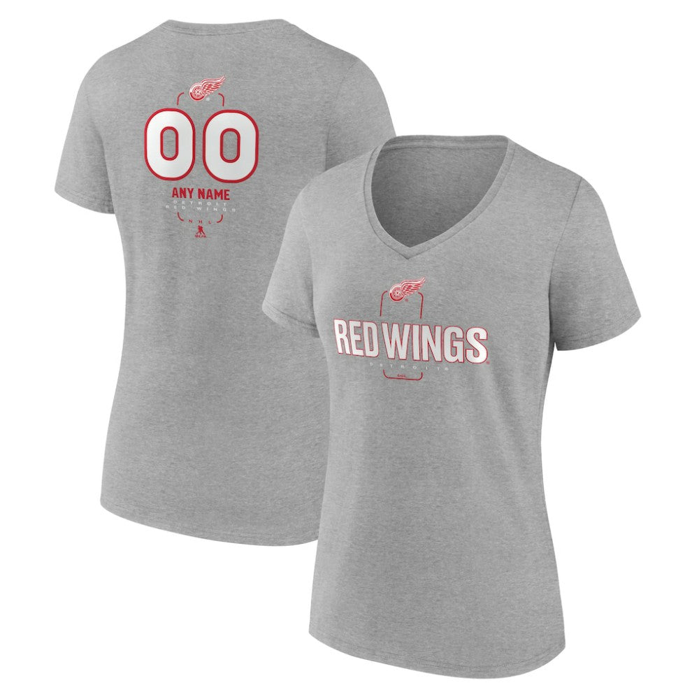 Detroit Red Wings Women's Personalized Name & Number Midfielder V-Neck T-Shirt Gray