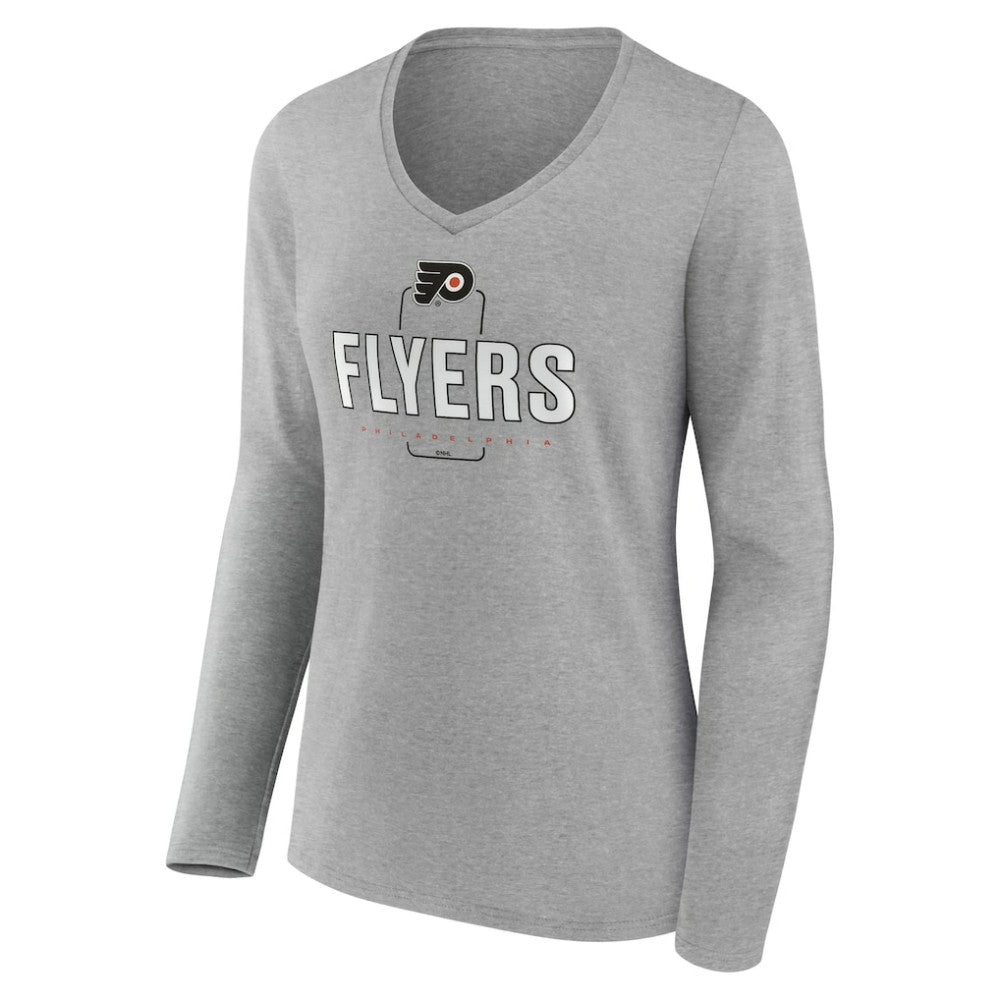 Philadelphia Flyers Women's Personalized Name & Number Midfielder Long Sleeve V-Neck T-Shirt Gray