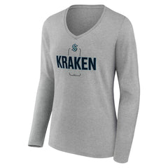 Seattle Kraken Women's Personalized Name & Number Midfielder Long Sleeve V-Neck T-Shirt Gray