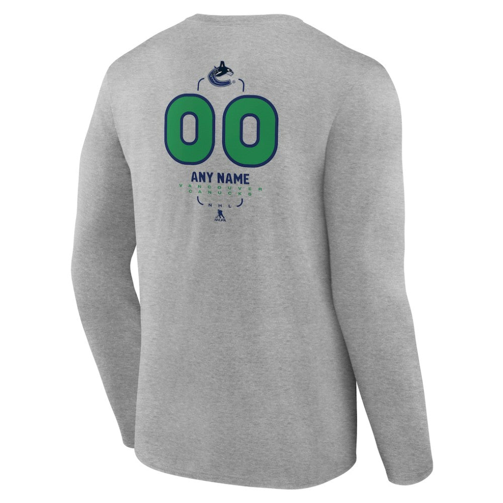 Vancouver Canucks Personalized Name & Number Midfielder Long Sleeve T-Shirt Gray