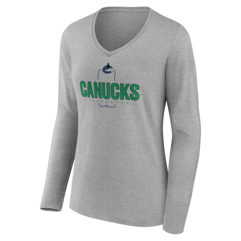 Vancouver Canucks Women's Personalized Name & Number Midfielder Long Sleeve V-Neck T-Shirt Gray