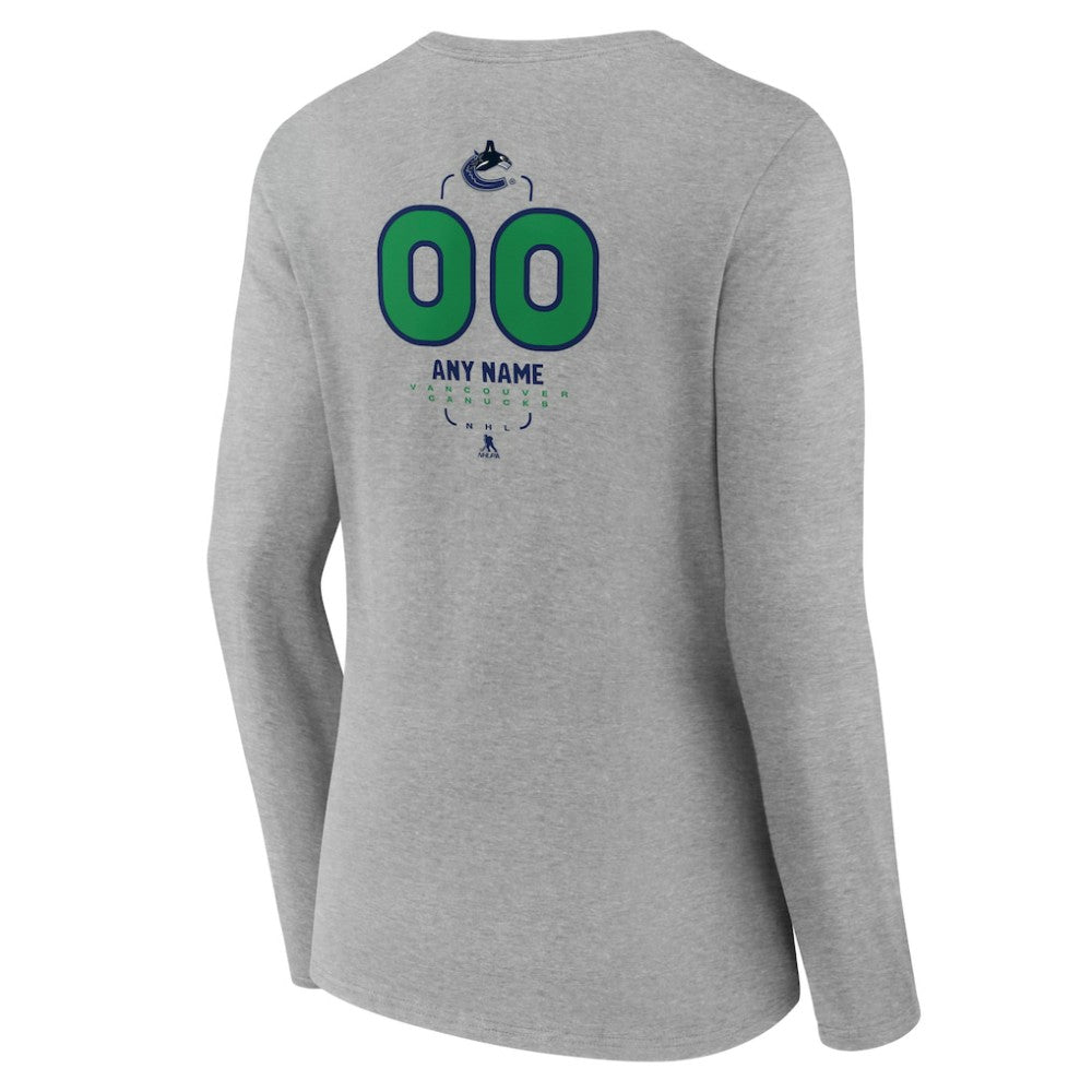 Vancouver Canucks Women's Personalized Name & Number Midfielder Long Sleeve V-Neck T-Shirt Gray