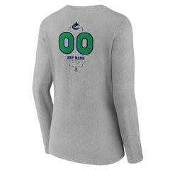 Vancouver Canucks Women's Personalized Name & Number Midfielder Long Sleeve V-Neck T-Shirt Gray