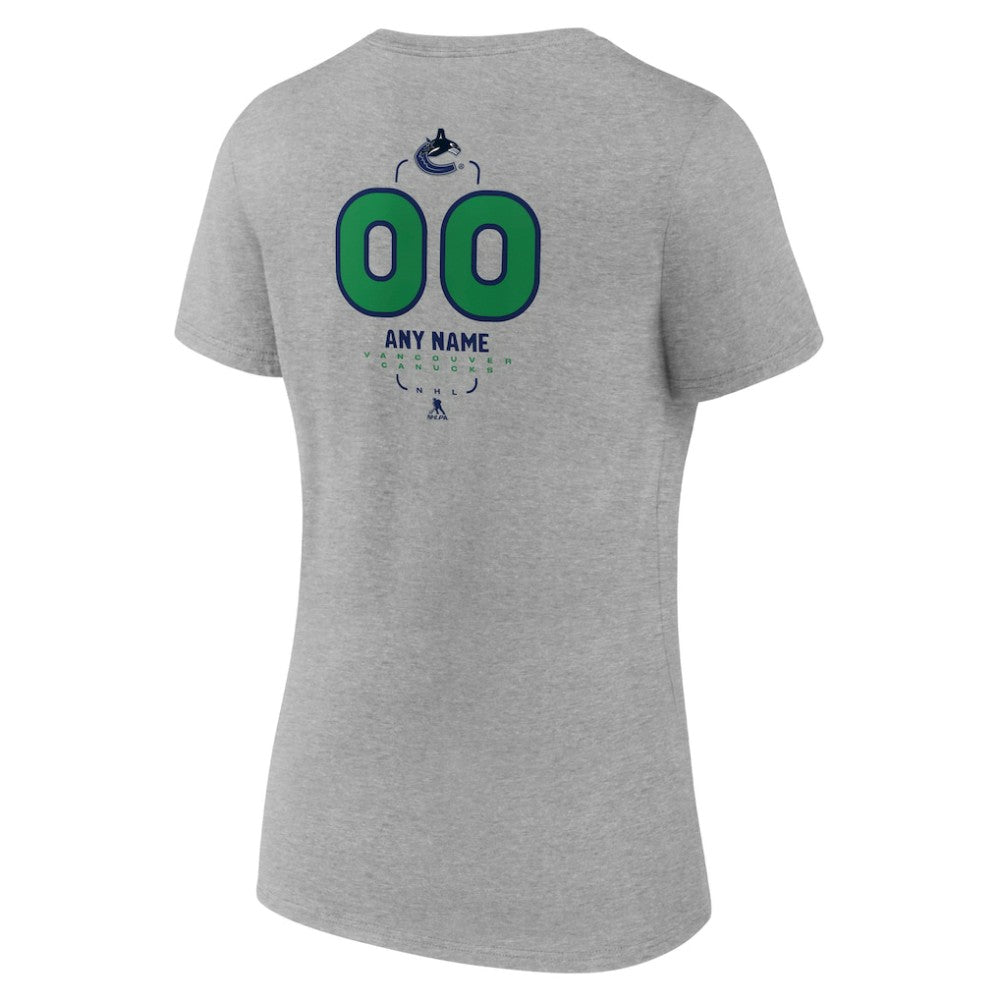Vancouver Canucks Women's Personalized Name & Number Midfielder V-Neck T-Shirt Gray