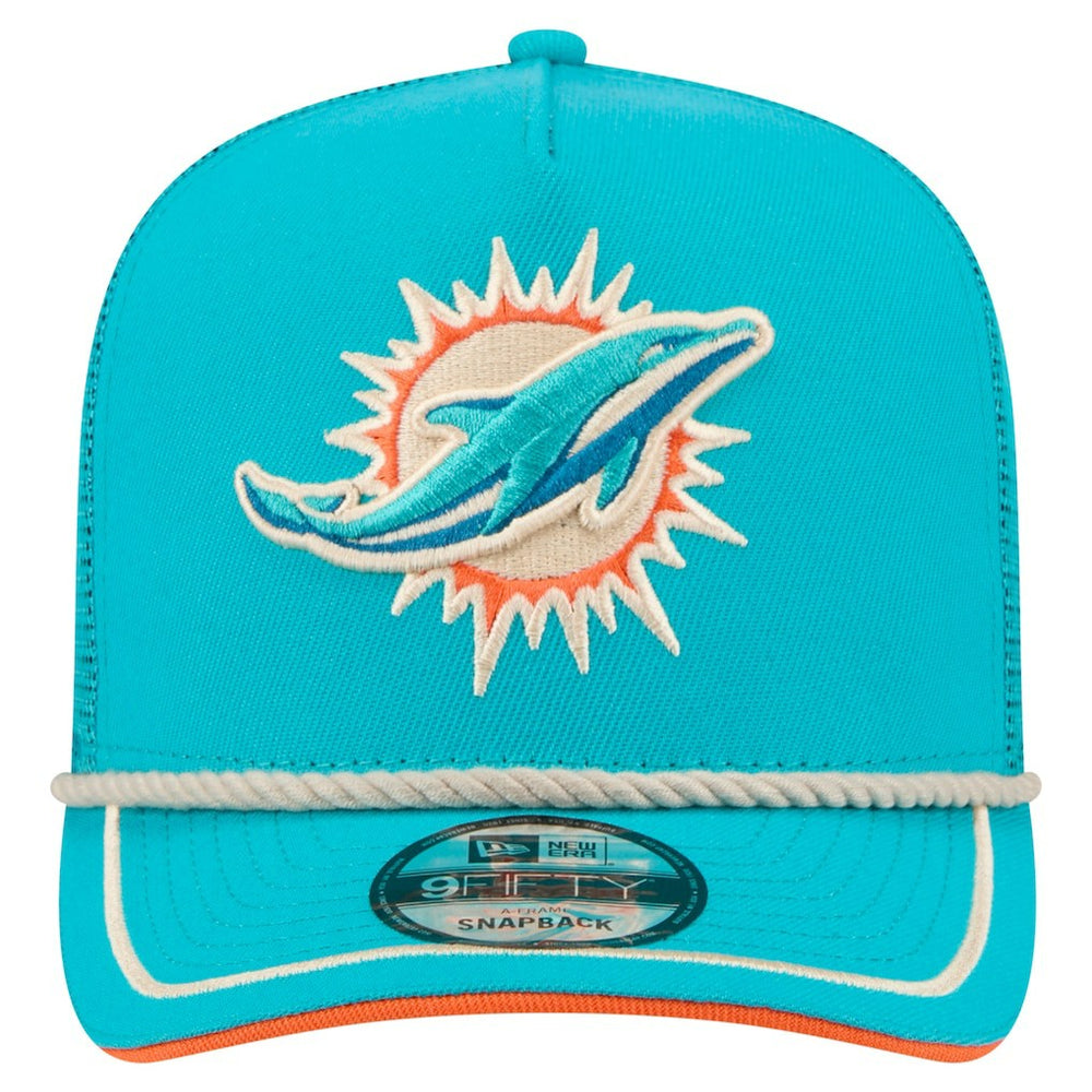 Miami Dolphins New Era Vintage Team Rope A-Frame Trucker 9FIFTY Snapback Hat - Aqua on sale