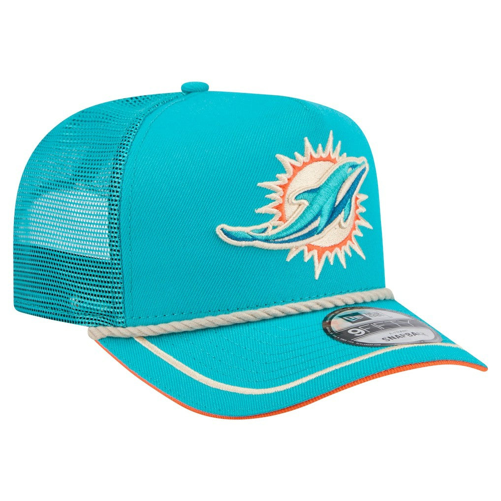 Miami Dolphins New Era Vintage Team Rope A-Frame Trucker 9FIFTY Snapback Hat - Aqua on sale