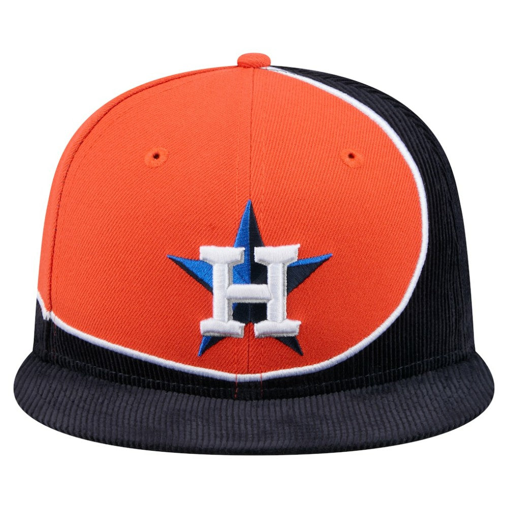 Houston Astros Retro Split Corduroy Snapback Hat - Navy/Orange | New Era