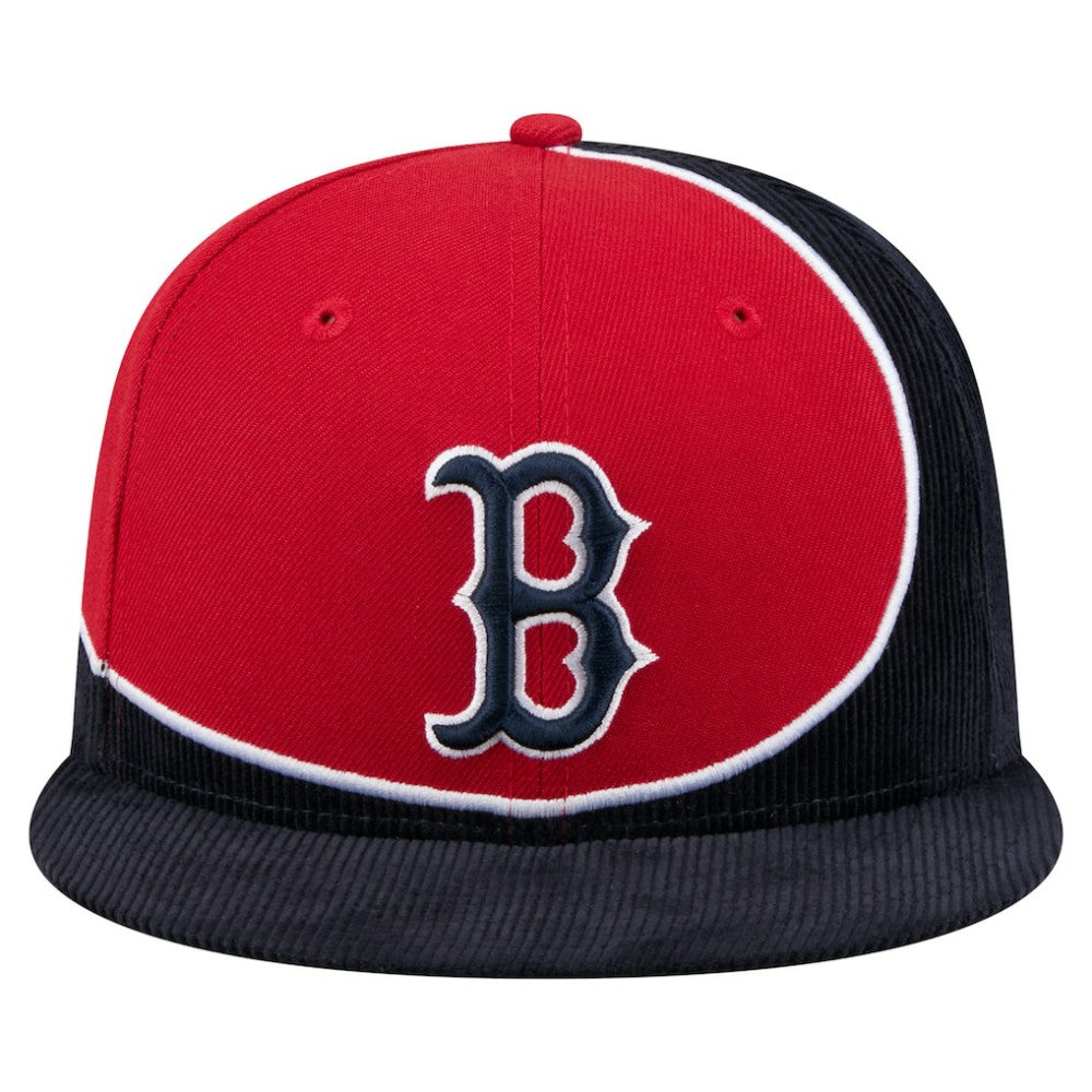 Boston Red Sox Retro Split Corduroy Snapback Hat - Navy/Red | New Era