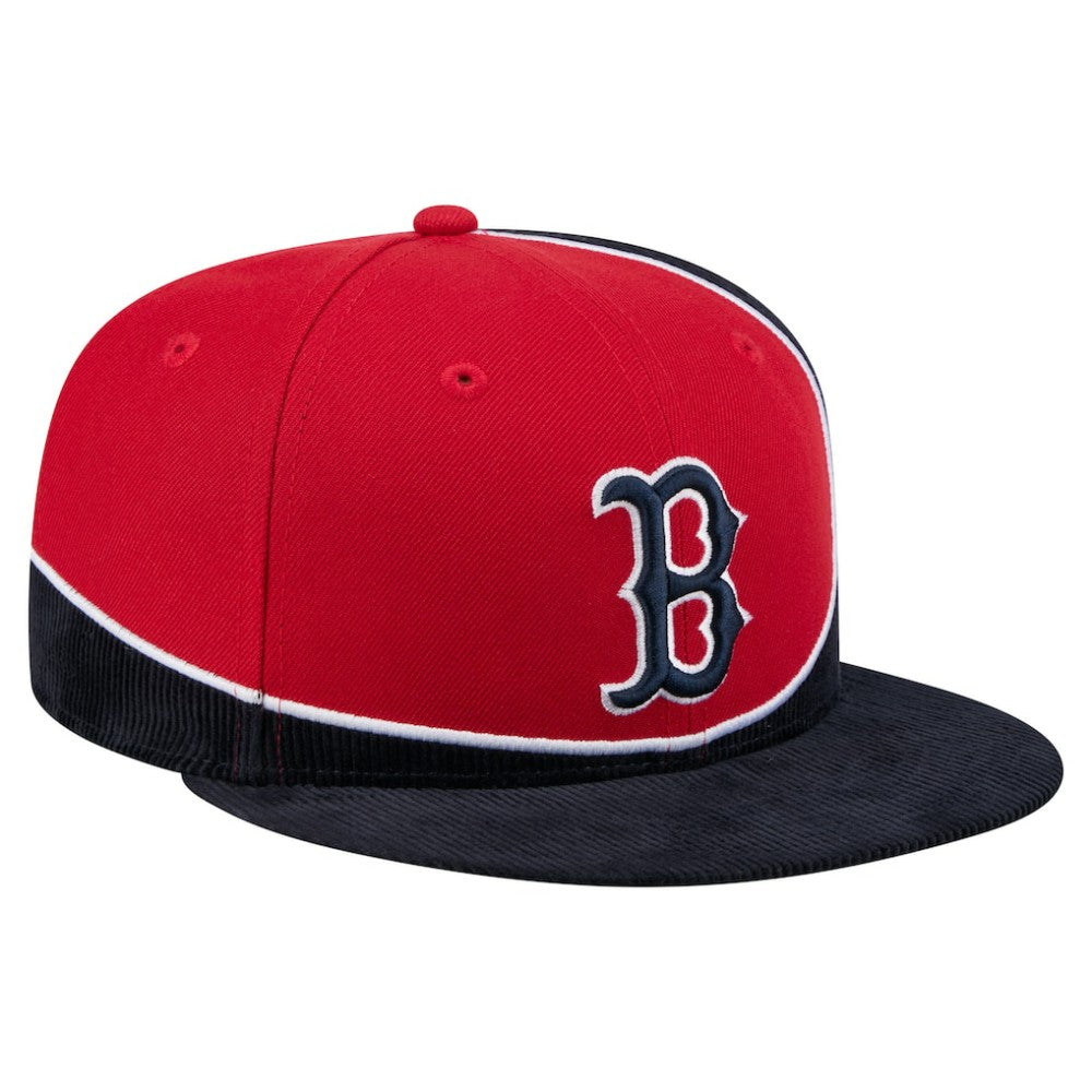 Boston Red Sox Retro Split Corduroy Snapback Hat - Navy/Red | New Era