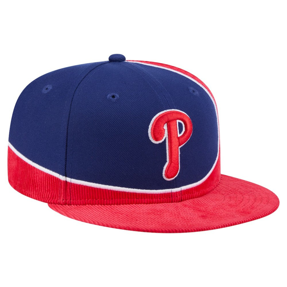 Philadelphia Phillies Retro Split Corduroy Snapback Hat - Red/Royal | New Era