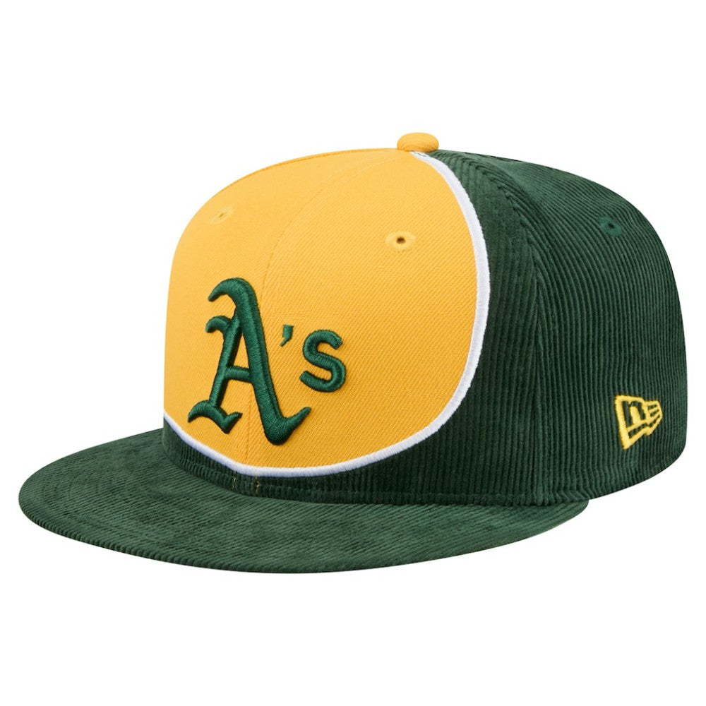 Athletics Retro Split Corduroy Snapback Hat - Green/Gold | New Era
