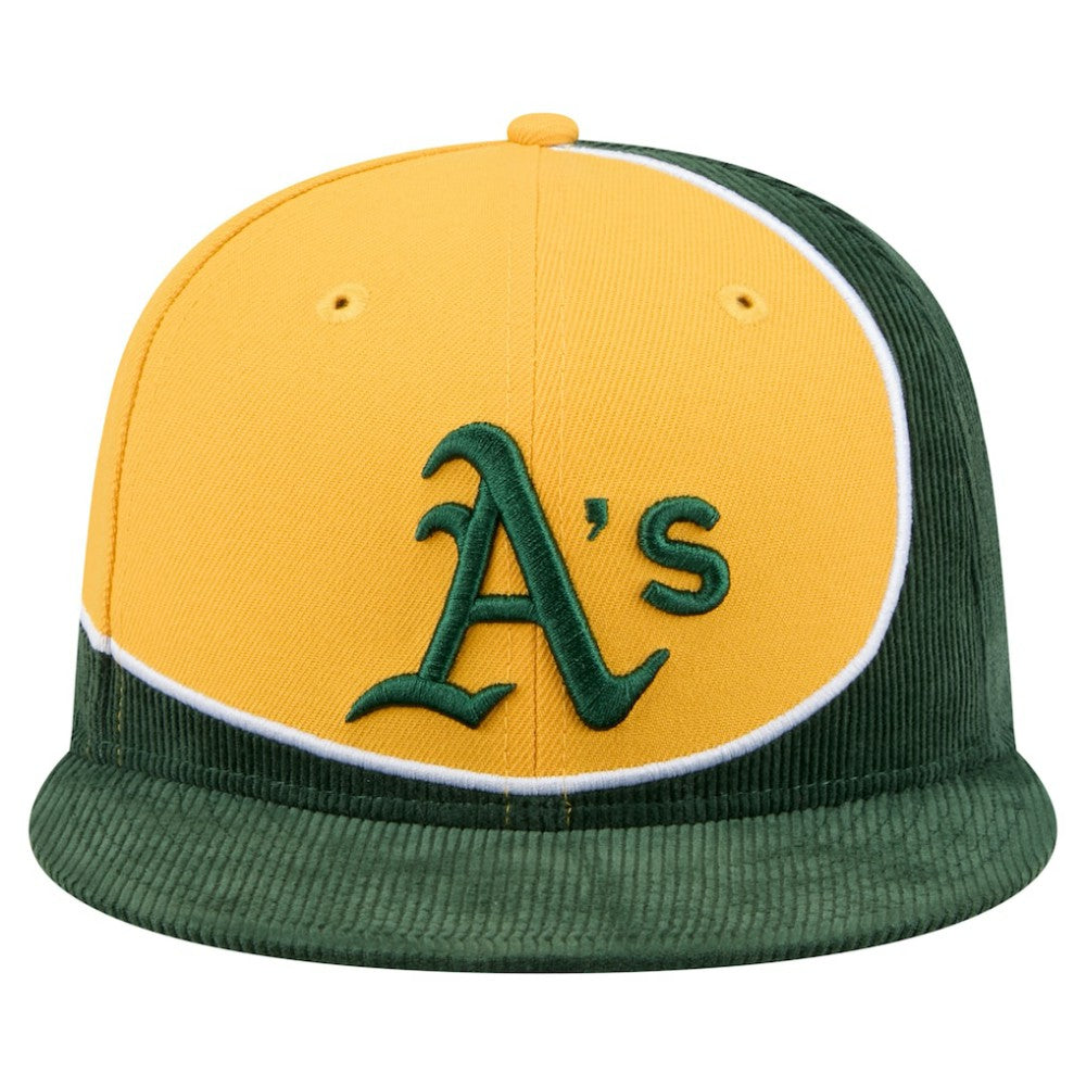 Athletics Retro Split Corduroy Snapback Hat - Green/Gold | New Era