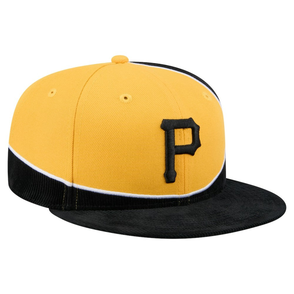 Pittsburgh Pirates Retro Split Corduroy Snapback Hat - Black/Gold | New Era