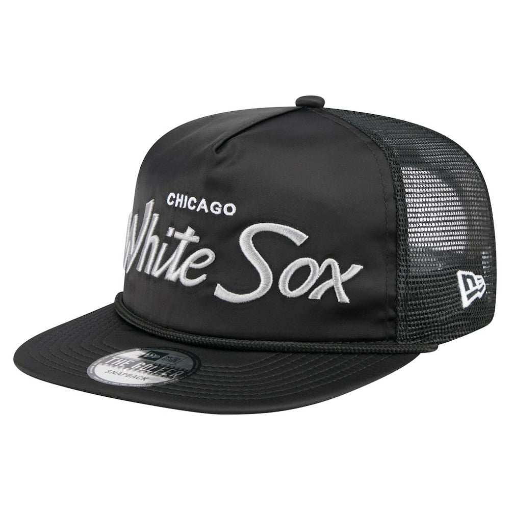 Chicago White Sox Retro Satin Script Golfer Adjustable Hat - Black | New Era