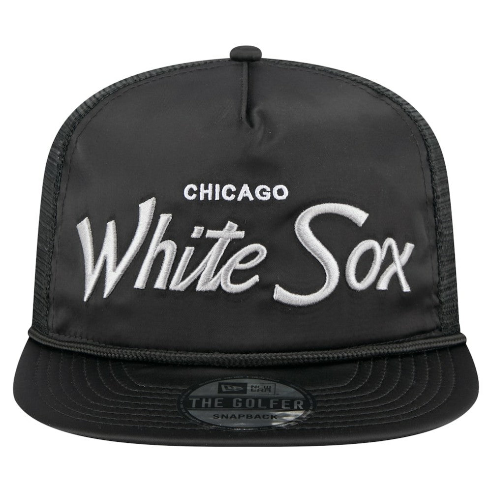 Chicago White Sox Retro Satin Script Golfer Adjustable Hat - Black | New Era