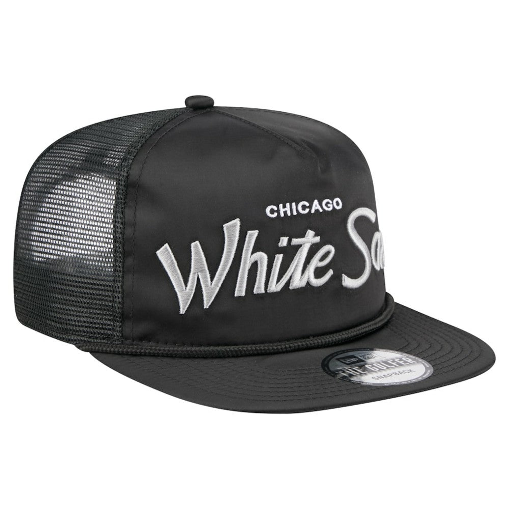 Chicago White Sox Retro Satin Script Golfer Adjustable Hat - Black | New Era