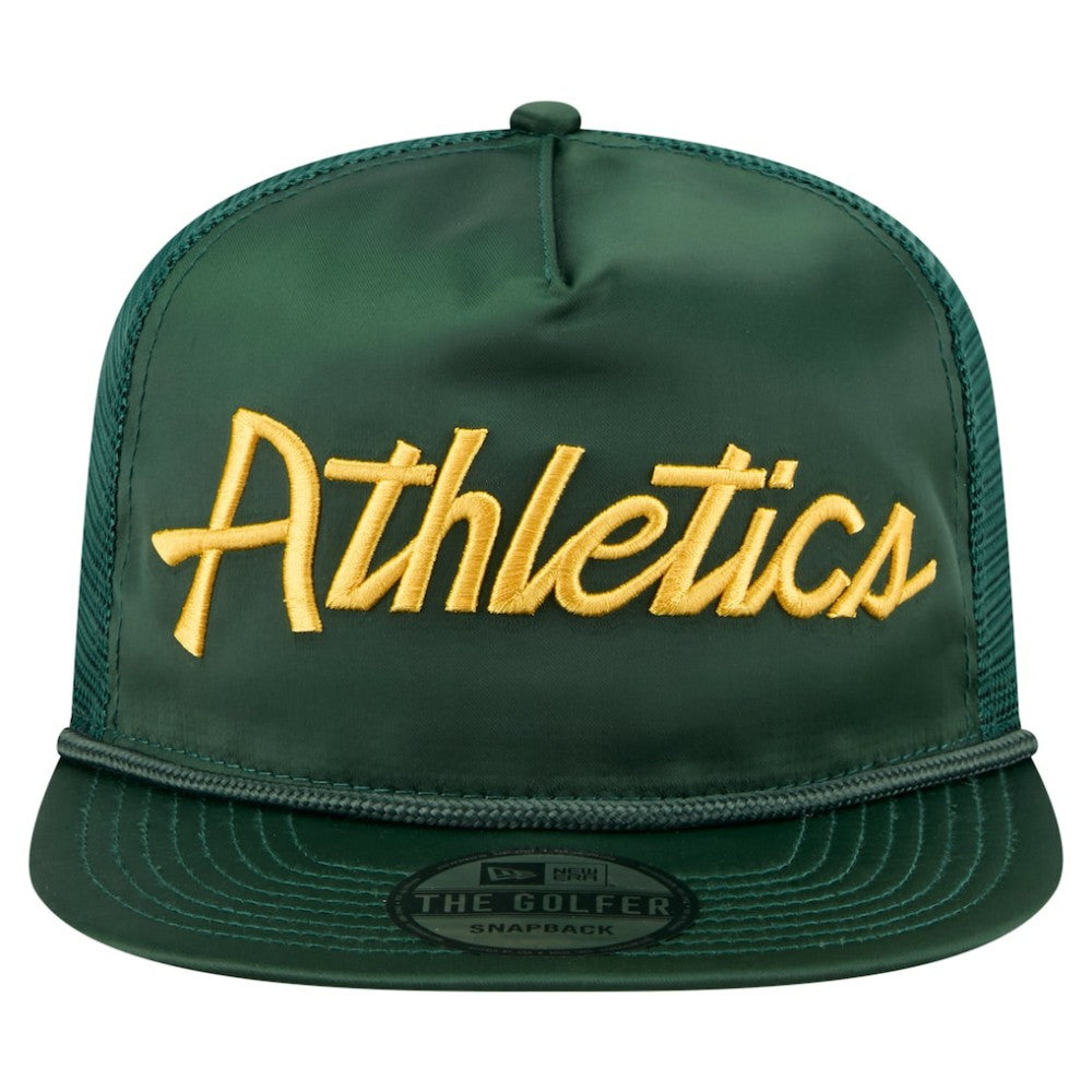 Athletics Retro Satin Script Golfer Adjustable Hat - Green | New Era