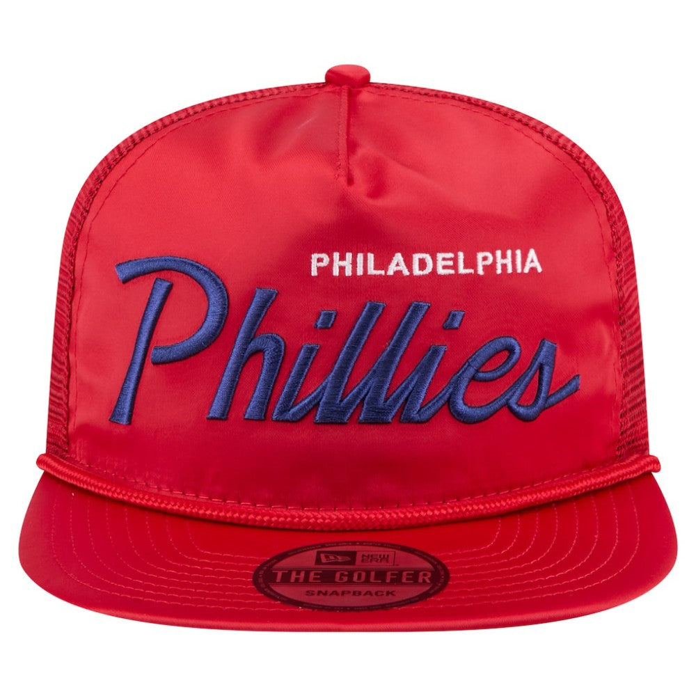Philadelphia Phillies Retro Satin Script Golfer Adjustable Hat - Red | New Era