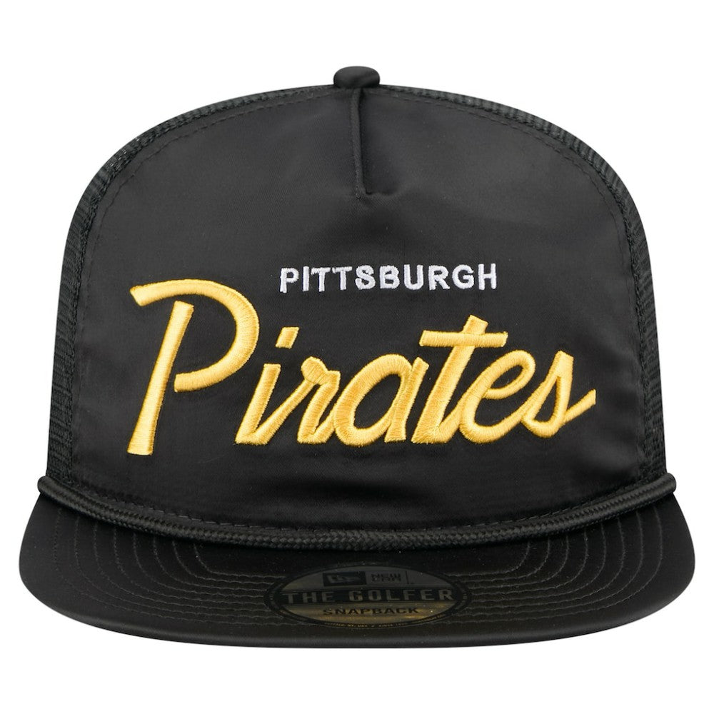 Pittsburgh Pirates Retro Satin Script Golfer Adjustable Hat - Black | New Era