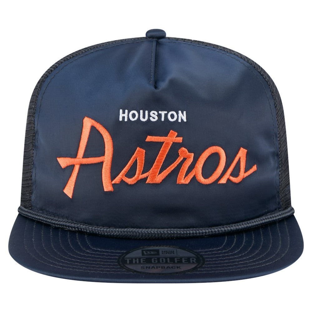 Houston Astros Retro Satin Script Golfer Adjustable Hat - Navy | New Era