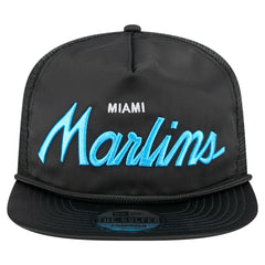 Miami Marlins Retro Satin Script Golfer Adjustable Hat - Black | New Era
