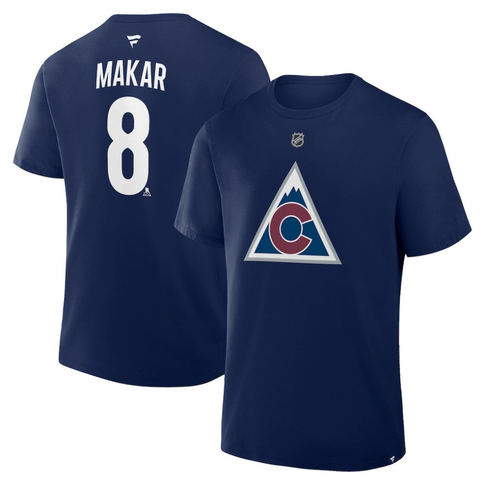 Cale Makar Colorado Avalanche Fanatics Authentic Stack Name & Number T-Shirt Navy