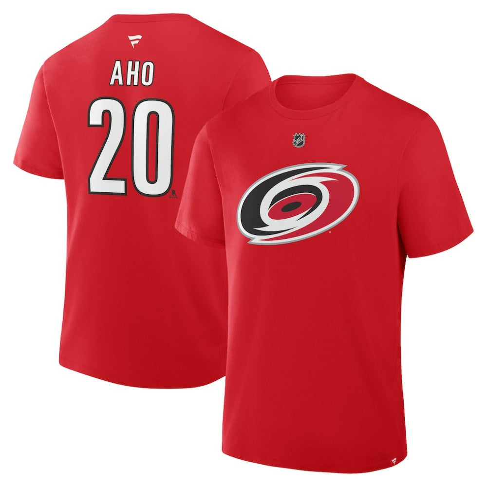 Sebastian Aho Carolina Hurricanes Fanatics Authentic Stack Name & Number T-Shirt Red
