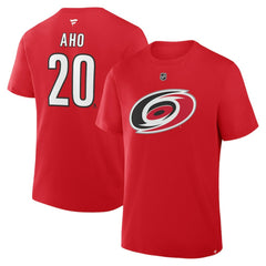 Sebastian Aho Carolina Hurricanes Fanatics Authentic Stack Name & Number T-Shirt Red