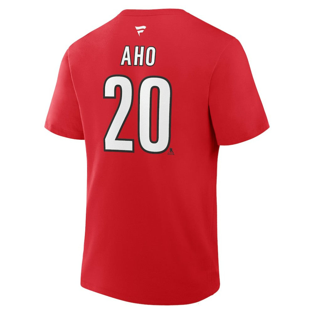 Sebastian Aho Carolina Hurricanes Fanatics Authentic Stack Name & Number T-Shirt Red