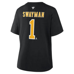 Jeremy Swayman Boston Bruins Fanatics Women's Authentic Stack Name & Number T-Shirt Black